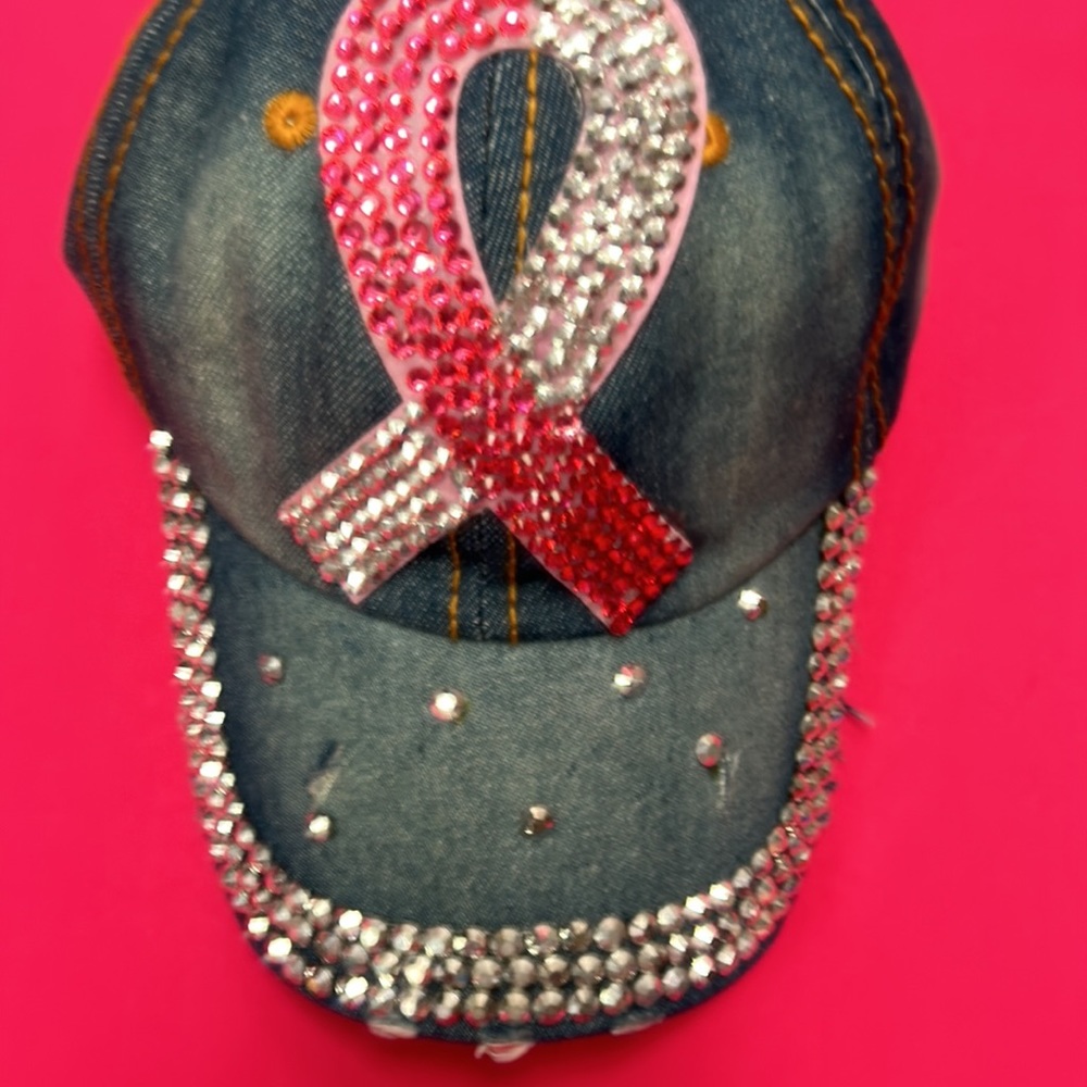 Rhinestone Pink Ribbon Baseball Cap - Picture 4 of 7